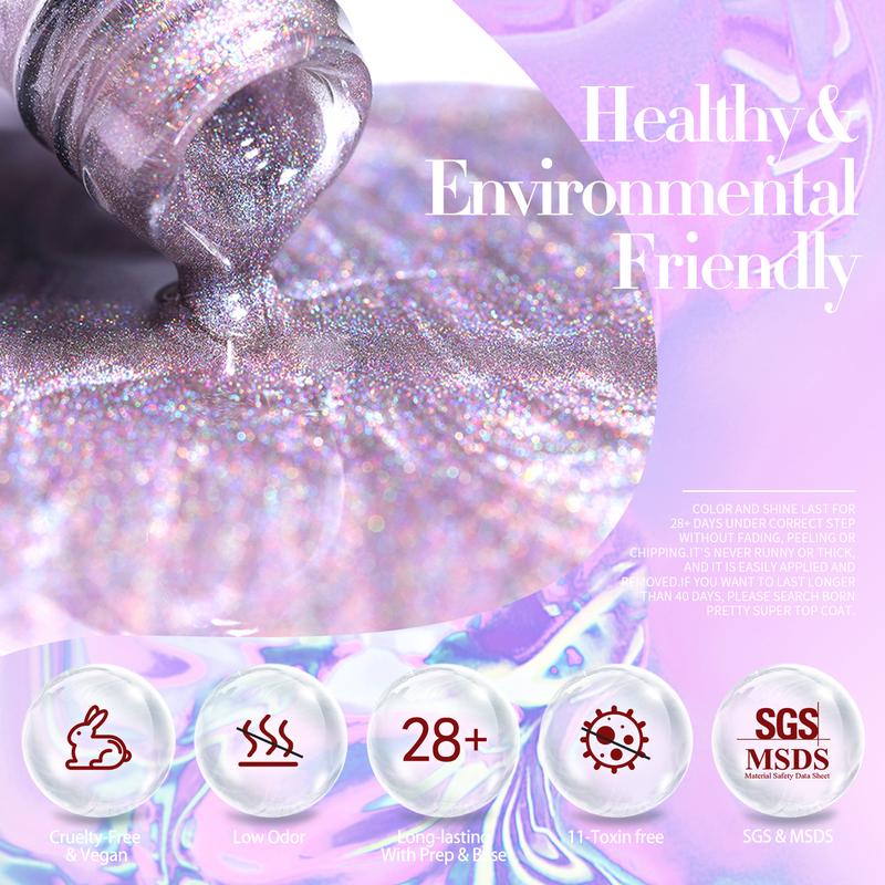 BORN PRETTY Rainbow Glass Cat Eye Gel Polish Set 6 Colors Nail Art With Magnetic Stick Nail Polish Gel Need UV light Nail Care Gift For Women&Girls Salon Style