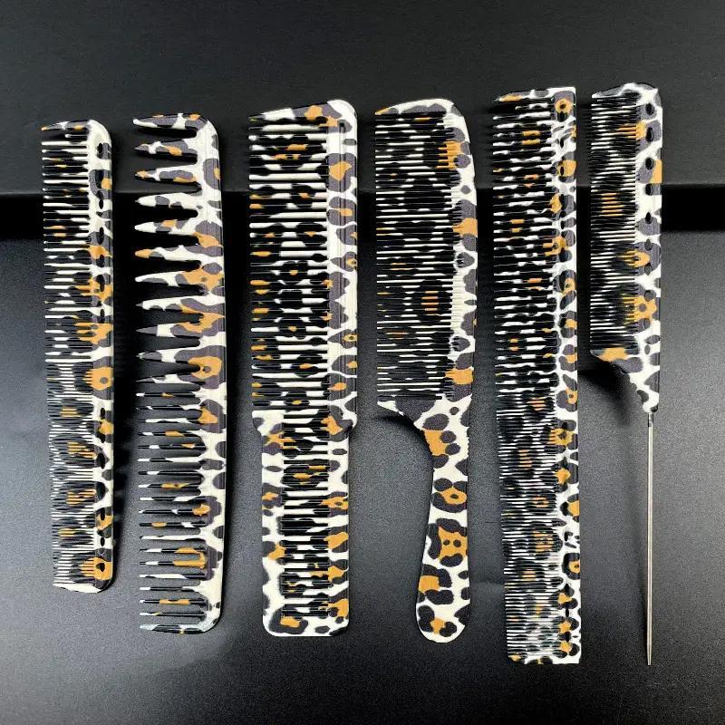 Leopard Pattern Hair Styling Comb Set, 6 Counts set Professional Hair Comb, Hairdressing Comb for Women & Men, Hairdressing Tool