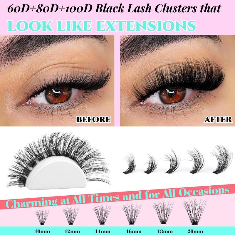 Large Capacity Individual Lashes Kit, 1 Set DIY Fluffy Dramatic Cat Eye Look Self Grafting Curl Eyelashes, Eye Makeup Supplies for Women & Girls, Christmas Gift, Eyelashes Extension Kit, Individual Lash