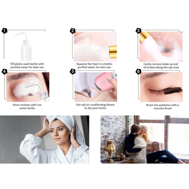 Lash Cleaning Kit with Lash Fan Dryer Lash Shampoo for Lash Extensions Makeup Cleansing Foam for Lash Care, Black