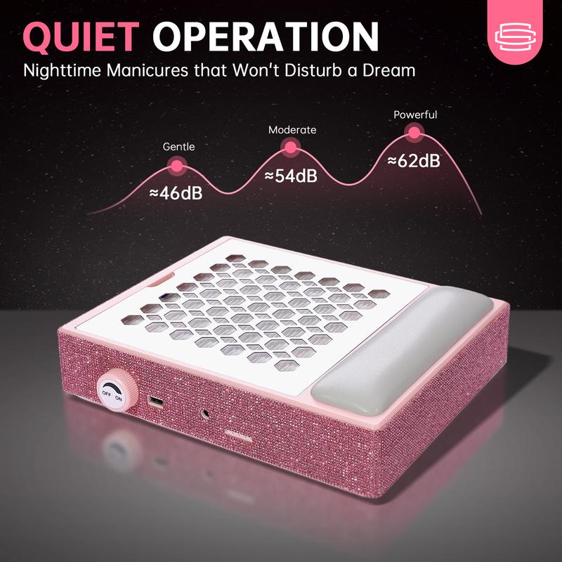 Cordless Rechargeable Nail Dust Collector With Rechargeable Batteries Built-In Professional Nail Care Tools,  48W Powerful Electric Dust Suction Machine For Acrylic Gel Nail Polishing, Low Noise, Nail Salon & Home