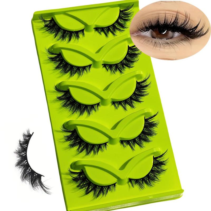 Cat Eye False Eyelashes, 5 Pairs Natural Looking Fluffy Soft Full Strip Lashes, Hypoallergenic Eyelash Extensions for Women & Girls, Christmas Gift