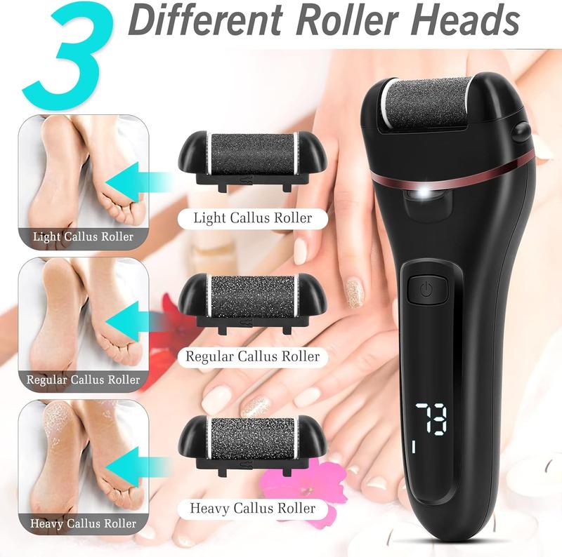 Electric Callus Remover for , 2 Speed Electric Foot File, Rechargeable Foot Scrubber Pedicure kit for Cracked Heels and  with 3 Roller Heads.