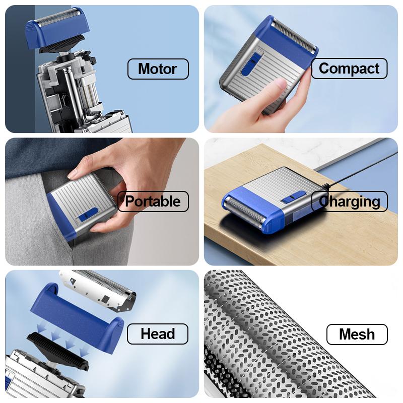 2024 Suttik New Dual Mesh Reciprocating Razor Men's Portable Car Beard Razor USB Rechargeable Razor Comfort