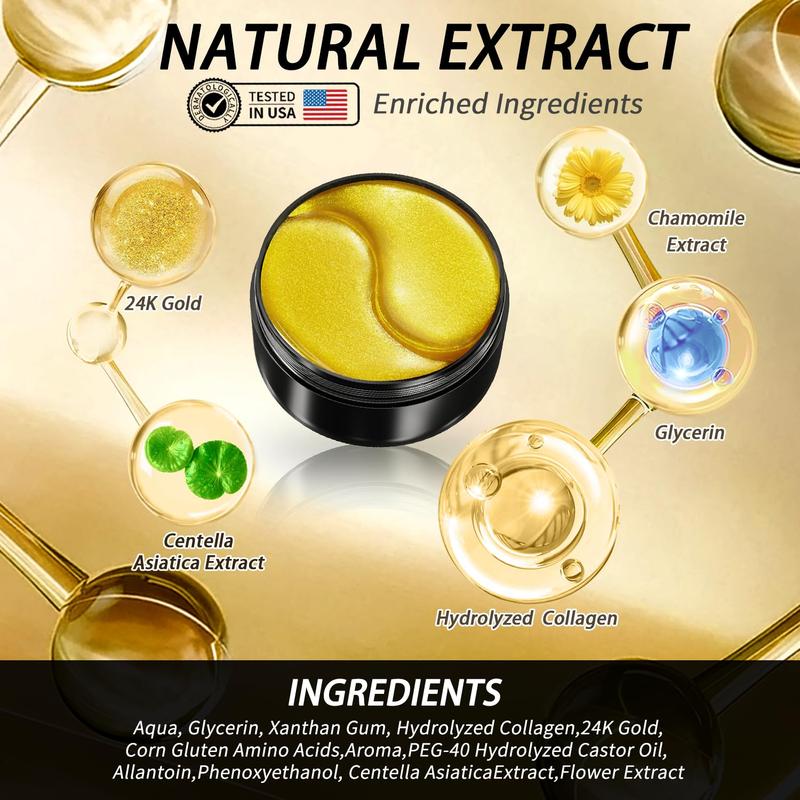 Hicream 24k Gold Eye Mask,60Pcs box Moisturizing Eye Patches,Moisturizing Eye Gel Patches