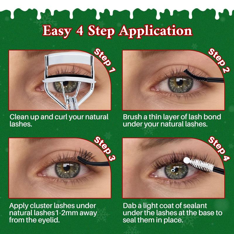 Wispy Individual Segmented False Eyelash with Lash Remover & Lashes Curler & Lash Glue & Tweezers Kit, 1 Set Natural Curling Cluster Eyelash for Women Makeup, Christmas Gift, Eyelash Extensions Kit