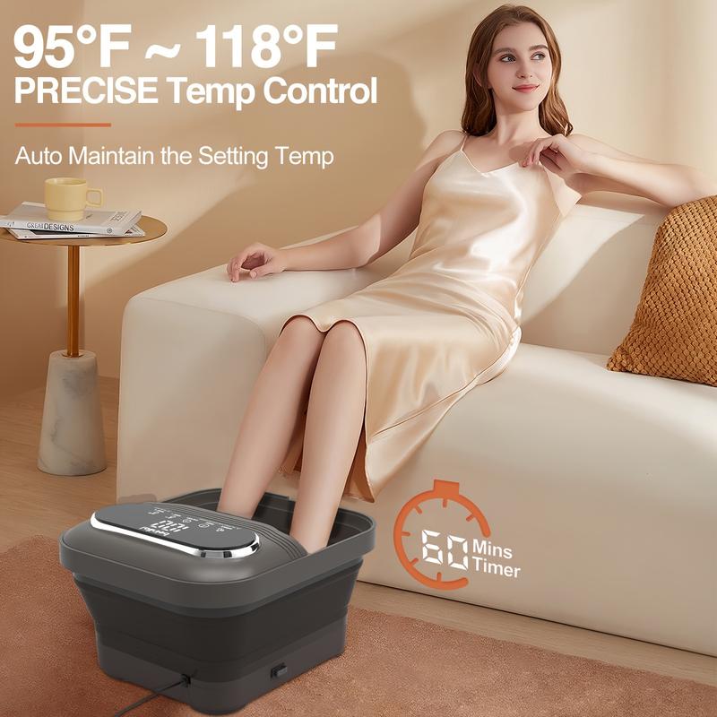 Six Massage Rollers Collapsible Foot Spa And Massager With Heater, Temperature Control, Foot Bath Bowl, Bubbles, Vibration, And Red Light For Relieve Pressure