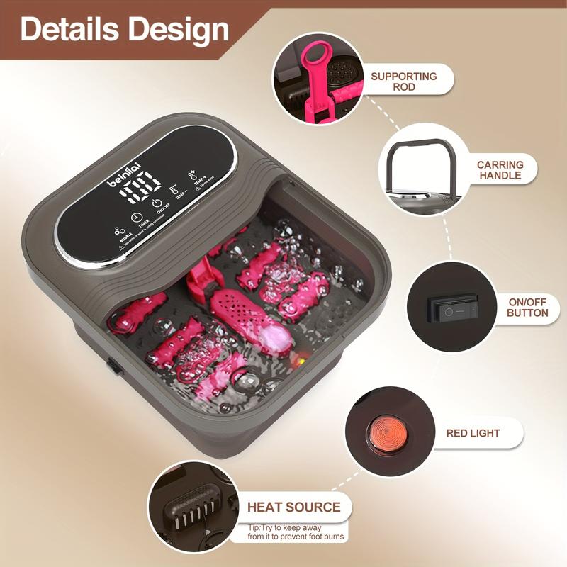 Six Massage Rollers Collapsible Foot Spa And Massager With Heater, Temperature Control, Foot Bath Bowl, Bubbles, Vibration, And Red Light For Relieve Pressure
