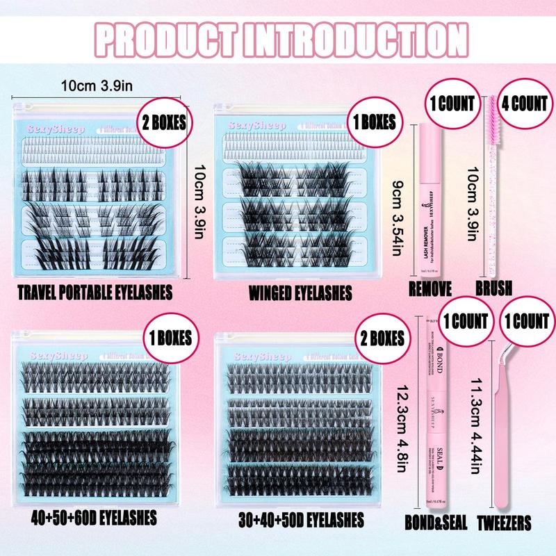 Mixed Length & Style False Eyelashes Kit, 6 Boxes Individual Eyelash with Glue & Remover & Tweezers Eyelash Applicator & 4 Brushes, Eyelash Extensions, Eye Makeup Accessories for Women