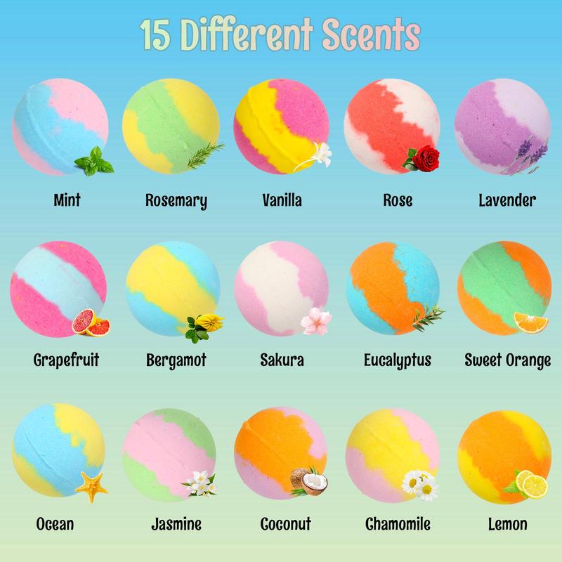 Bath Bomb Set, 15pcs box Colorful Shower Ball with Luminous Surprised Toys Inside, Moisturizing Body Wash Ball, Bath & Body Care Product for Women & Men, Christmas Gift