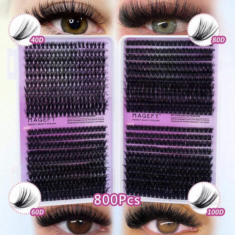 Eyelash Extension Kit, 800pcs set Individual False Eyelashes with Glue & Glue Remover & Tweezers & Brush, Professional Eye Makeup Accessories, Christmas Gift
