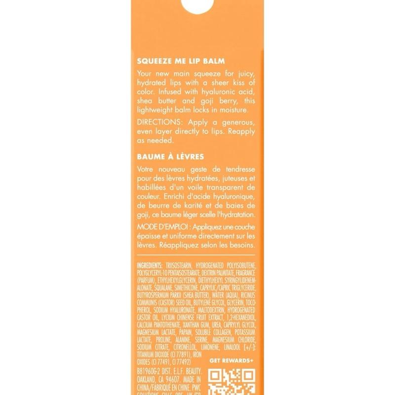 e.l.f. Squeeze Me Lip Balm - Peach Infused with Hyaluronic Acid for Moisturized Lips - Lipgloss, Gloss Nourishing Skincare