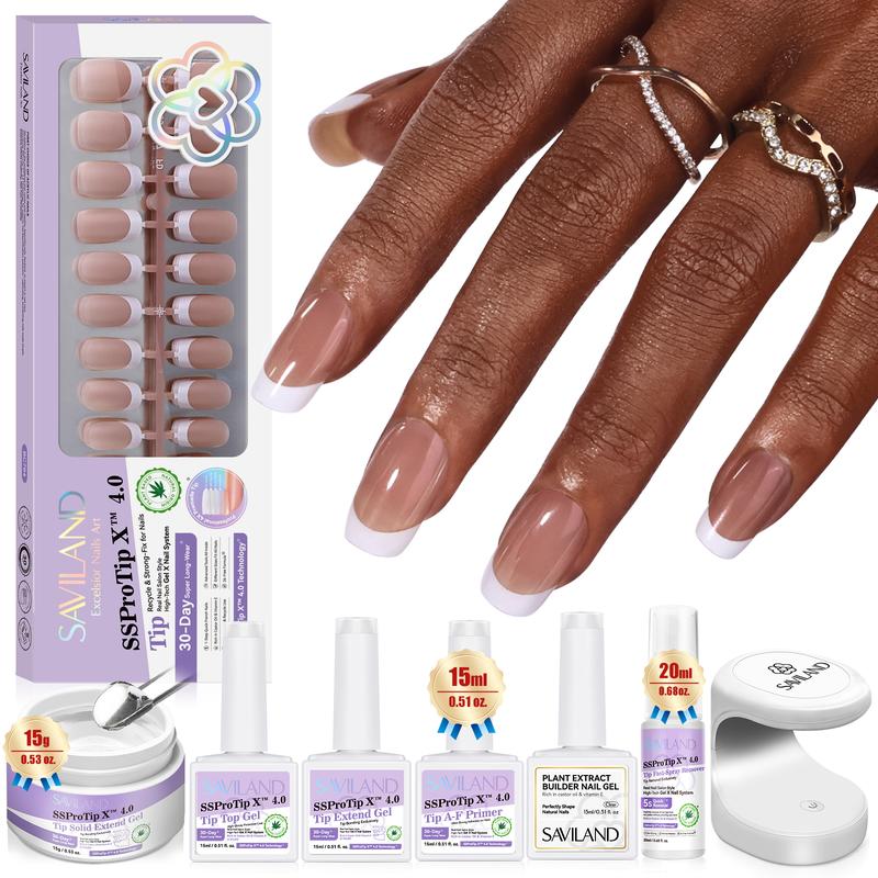 SAVILAND French Gel X Nail Kit Long-lasting Nude French Gel Tips Sturdy-fit press-ons Solid Glue Gel UV LED Lamp Lasting Nail Care Stunning Nail Art Manicure Nail Polish