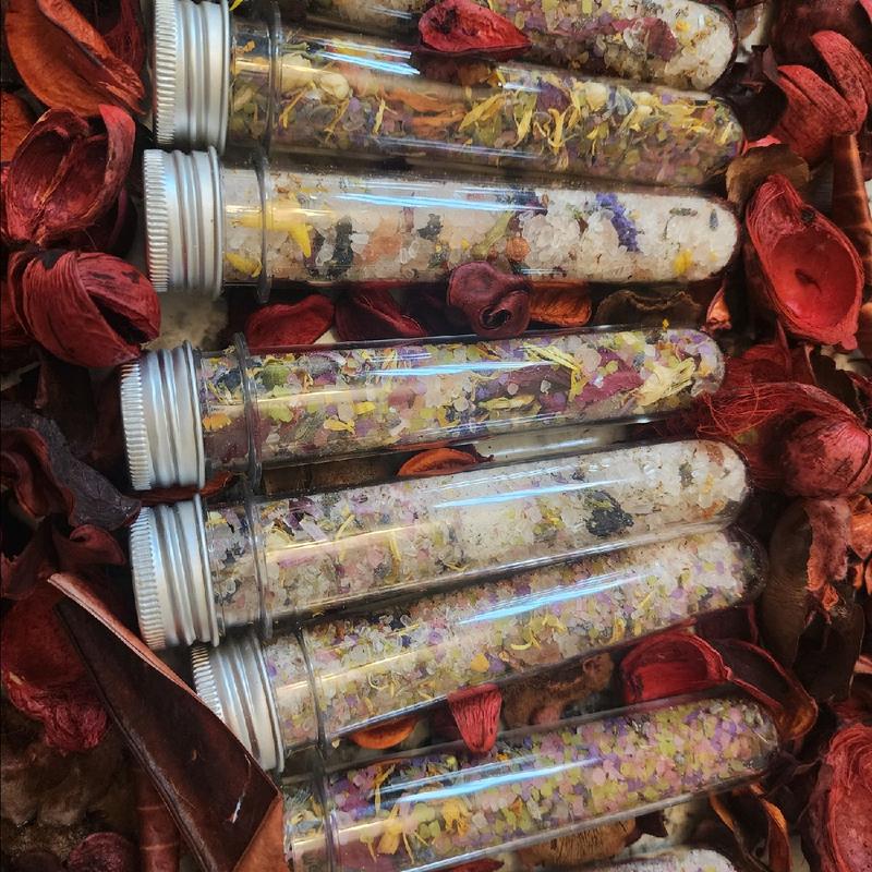 Intention Bath Aides - 12oz Travel Size, Handmade with Essential Oils and Herbs Body Care Blend Floral Comfort Skin Repair