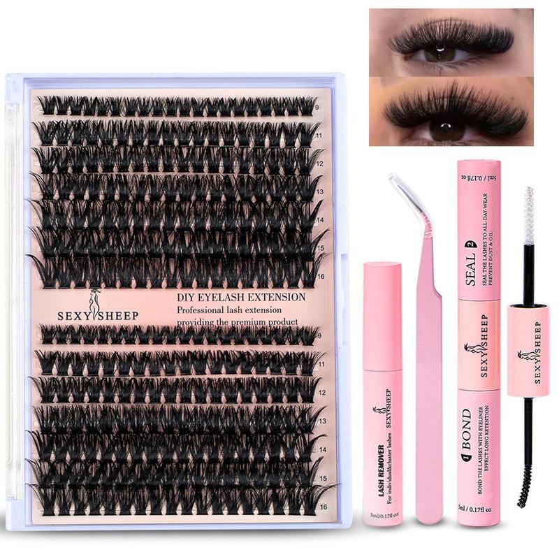 Summer Comfort Cosmetic Lashes Extension Kit, 1 Set Individual False Lash Clusters & Eyelash Extension Glue & Tweezers & Eyelash Remover, Eye Makeup Enhancement, Fall Essentials, Christmas Gift