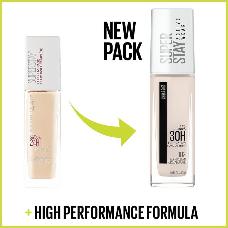 Super Stay Full Coverage Liquid Foundation Active Wear Makeup, Up to 30Hr Wear, Transfer, Sweat & Water Resistant, Matte Finish, Light Beige, 1 Count