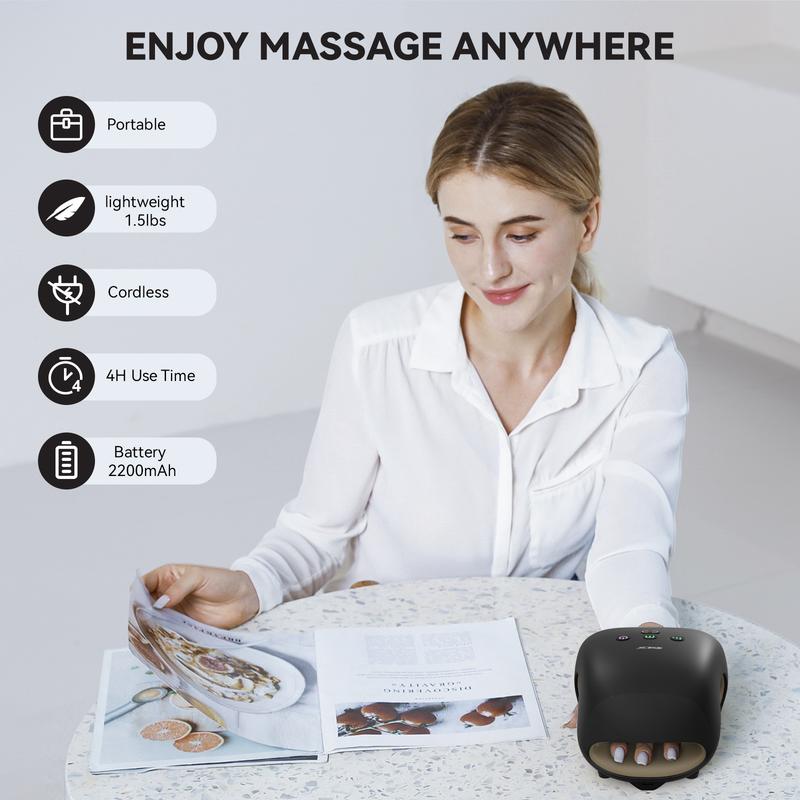 CINCOM Portable Hand Massager (BLACK), Cordless, with Comfort Heat and Gentle Vibration, Adjustable Settings, Auto-Off Feature, Rechargeable, Perfect for Daily Relaxation, Ideal Gift