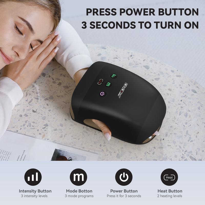 CINCOM Portable Hand Massager (BLACK), Cordless, with Comfort Heat and Gentle Vibration, Adjustable Settings, Auto-Off Feature, Rechargeable, Perfect for Daily Relaxation, Ideal Gift