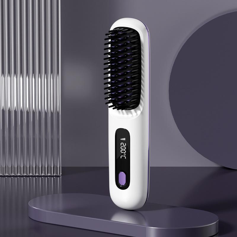 S7 Cordless Hair Straightener Brush, Portable Negative Ion Hot Comb  Long Battery Life with USB Rechargeable Feature Fast Heating 3 Temp Settings Anti-Scald, 20Mins Auto-Off, for Travel Adjustable Temperature