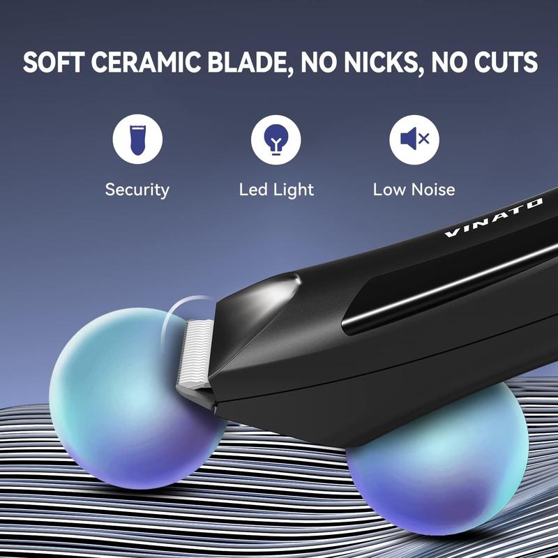 VINATO Electric Body Hair Trimmer - Manscape Ball Trimmer, Groin Hair Trimmer for Men, Waterproof Ball Shaver, USB Recharge Dock Replaceable Ceramic Blade, Male Hygiene Razor, 90 Mins Battery Life VINATO