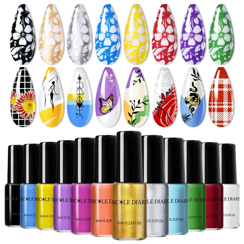 NICOLE DIARY Nail Stamping Polish 12 Colors 6ml Colorful Starter Kit French Nail Art DIY Nail Salon Style Christmas Gift DIY At Home Nail Care