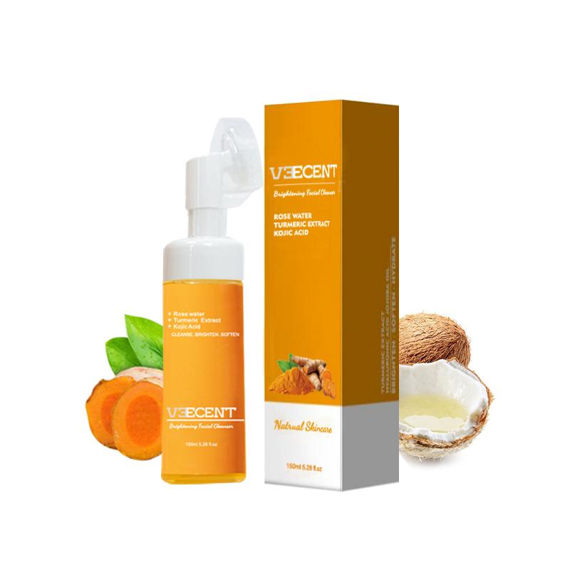 NEW 150ml - Veecent Turmeric + Kojic Acid Foaming Facial Cleanser + Silicone Brush Cleansing Skincare, Comfort Skin Repair Facial Wash
