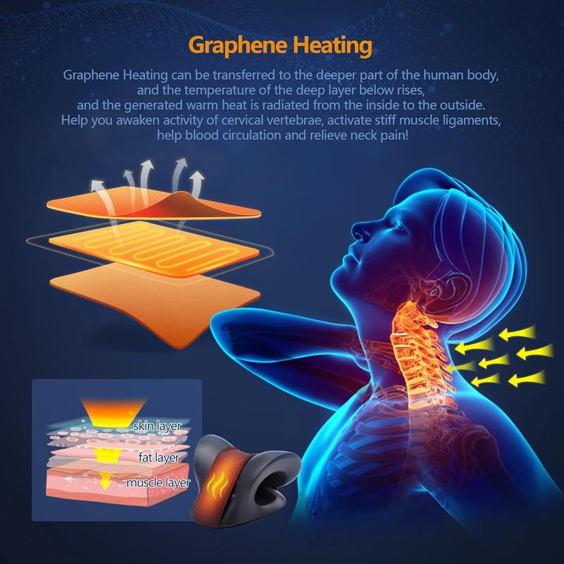 Neck Stretcher for Neck Pain Relief, Heated Cervical Traction Device Pillow with Graphene Heating Pad, Neck and Shoulder Relaxer for TMJ Pain Relief and Cervical Spine Alignment (Black)
