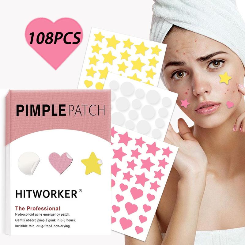 Pimple Patch Set, 108pcs set Star & Heart & Round Shaped Acne Cover Patches, Gentle Facial Skin Care Product for Women & Men