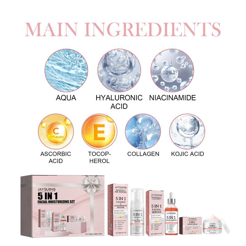 5 in 1 Skin Care Kit, 1 Set Skincare Kit, Includes Moisturizing Facial Cream & Serum & Cleanser, Hydrating Skin Care Tool