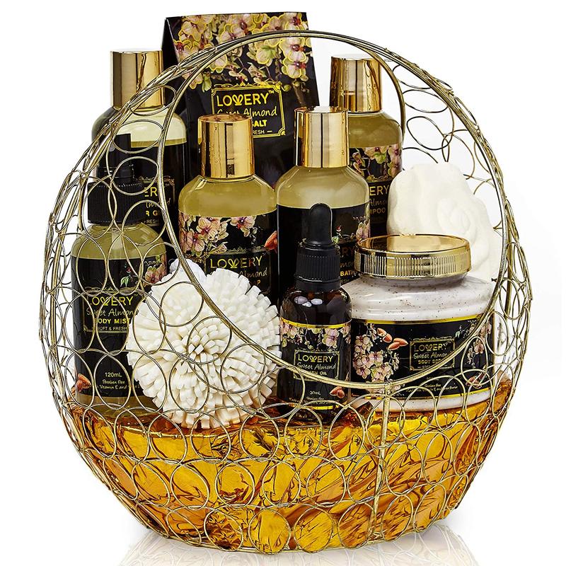 Sweet Almond Bath and Body Gift Basket - 11Pc Spa Set Body Care Cosmetics
