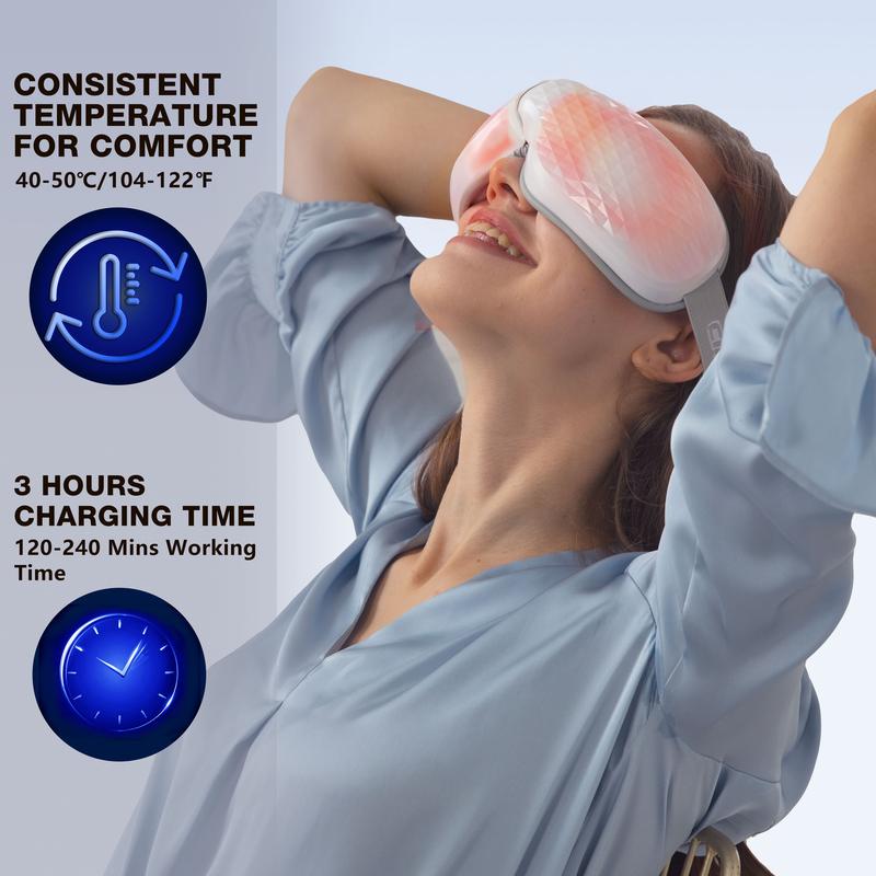 CINCOM Eye Massager (WHITE), with Comfort Soothing Heat, Plays Music, Voice Prompts, Rechargeable, Perfect for Relaxation, Great Gift Idea