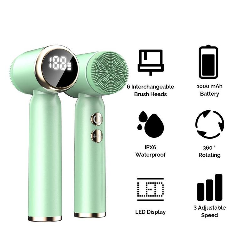 Electric Facial Cleansing Brush, 1 Box Facial Skin Care Brush with 6 Counts Replacement Brush Heads, Facial Massage Brush for Women & Men