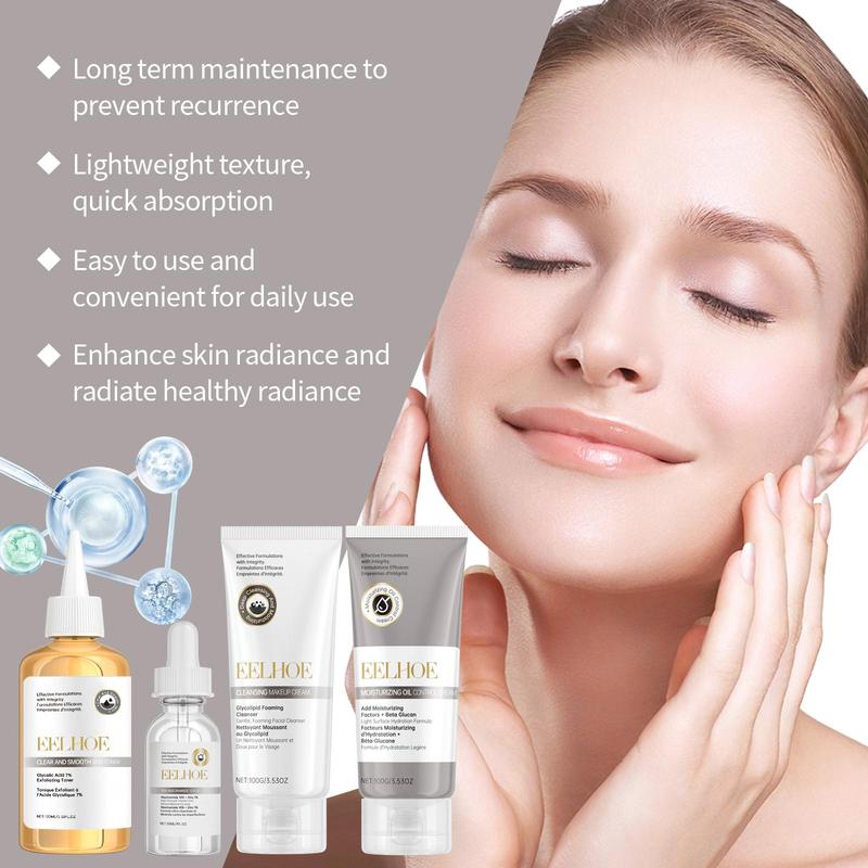 Acne Care Skin Care Set, 4 Counts set Facial Cleanser & Toner & Moisturizer & Serum, Deep Cleansing & Nourishing Skin Care Kit for Women & Men