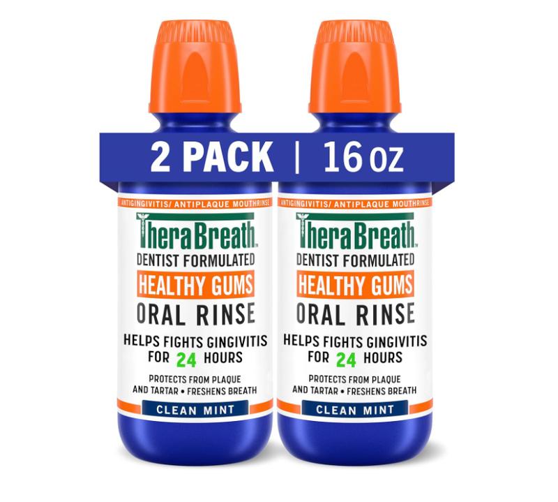 TheraBreath Healthy Gums Mouthwash Clean Mint, Antigingivitis, Dentist Formulated, 16 Fl Oz (2-Pack) Oral Restore