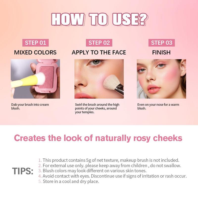 Long Lasting Face Makeup, 1 Box Waterproof & Sweat-proof Blush, Silky and Easy-to-pigment Blusher, Face Makeup for Women & Girls