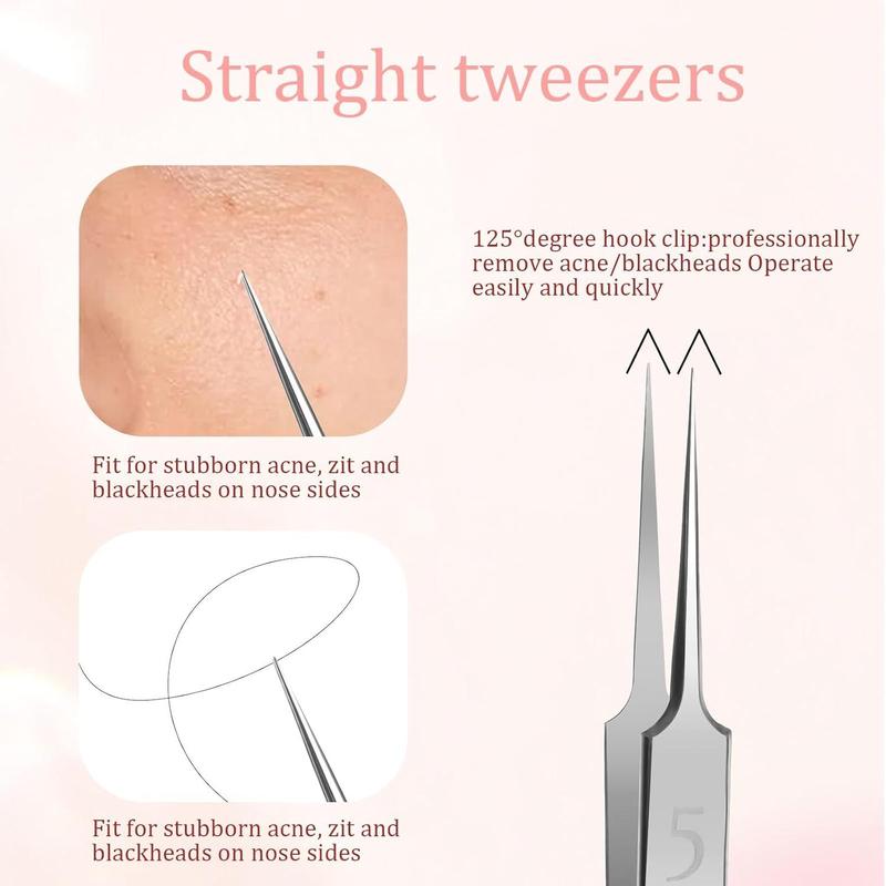 5 Pcs Blackhead Remover Tool,Includes Ingrown Hair Tweezers Comedone Extractor Tool and Blackhead Tweezers Pimple Extractor Tool for Men and Women to Remove Facial Acne,HairThanksgiving, Christmas, New Year Gift