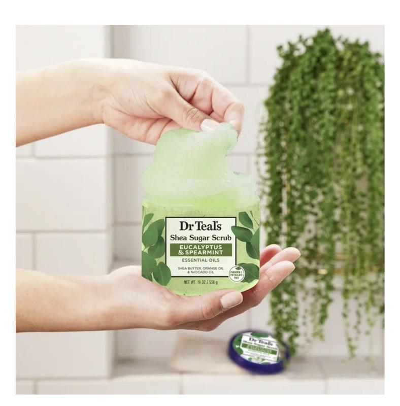 Dr Teal's Shea Sugar Body Scrub with Eucalyptus and Spearmint Essential Oils, 19 oz