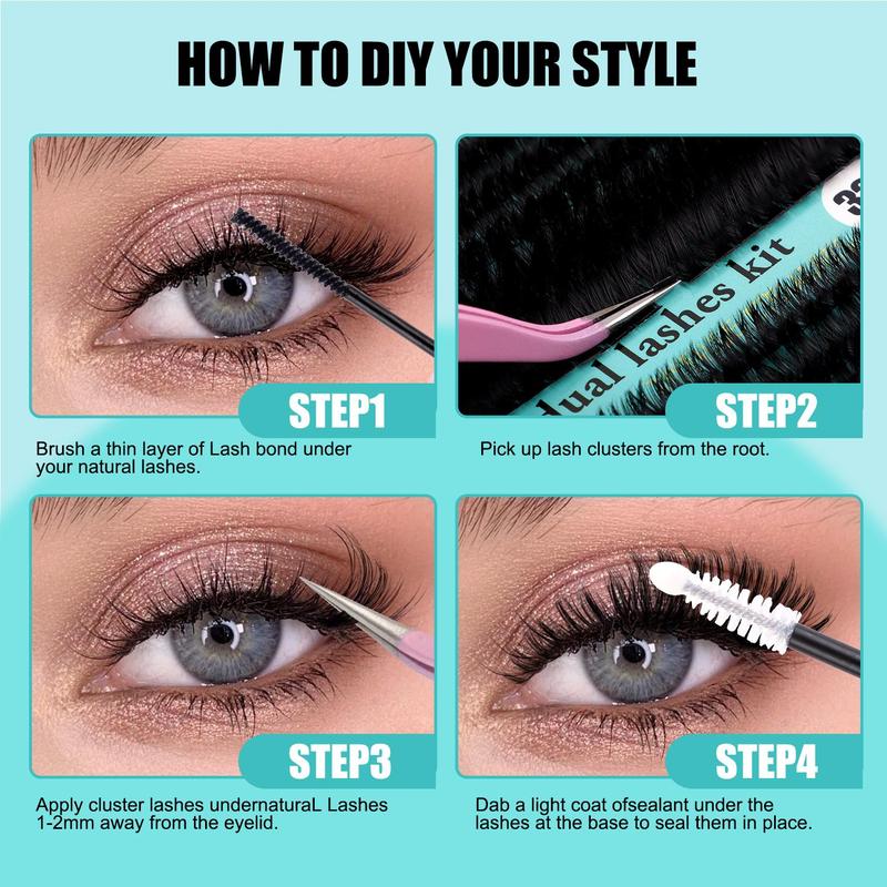 Individual False Eyelashes Kit, 1 Box Natural Look Eyelash Extensions, Self Grafting Curl Eyelashes, Eye Makeup Enhancement False Eyelashes for Women